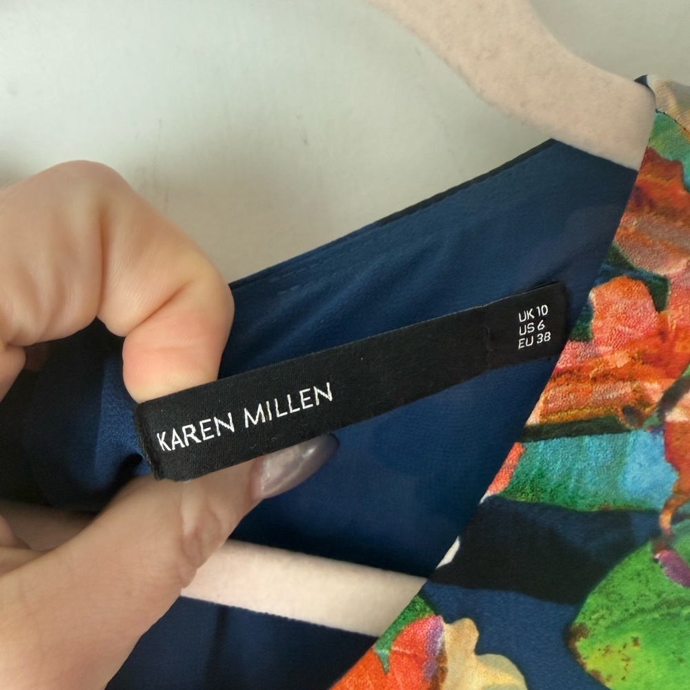 Karen Millen Navy Tropical Floral Belted Jumpsuit 6 - Picture 6 of 8